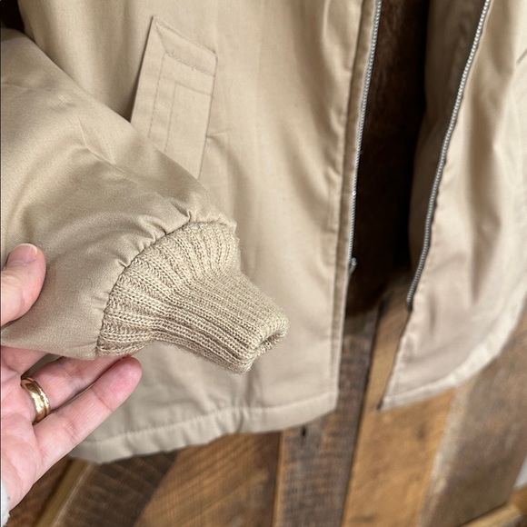 Vintage 70s Sears Outerwear men's full-zip khaki winter jacket brown faux fur - Picture 6 of 11